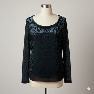 Simply Vera Vera Wang Elegant Black and Teal Blouse